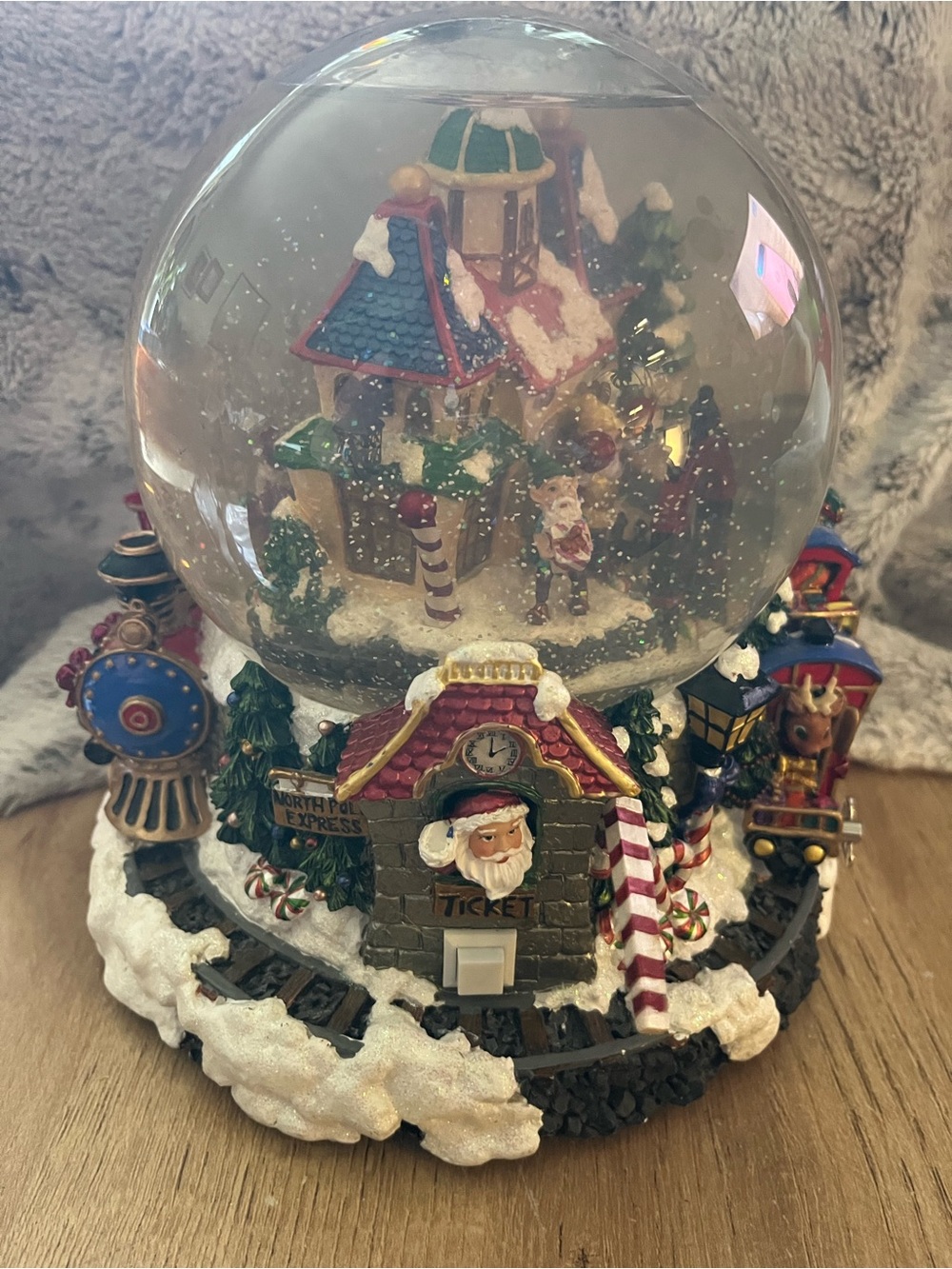 Rare Christopher Radko Musical Blower Lighted Snow Globe North Pole Express